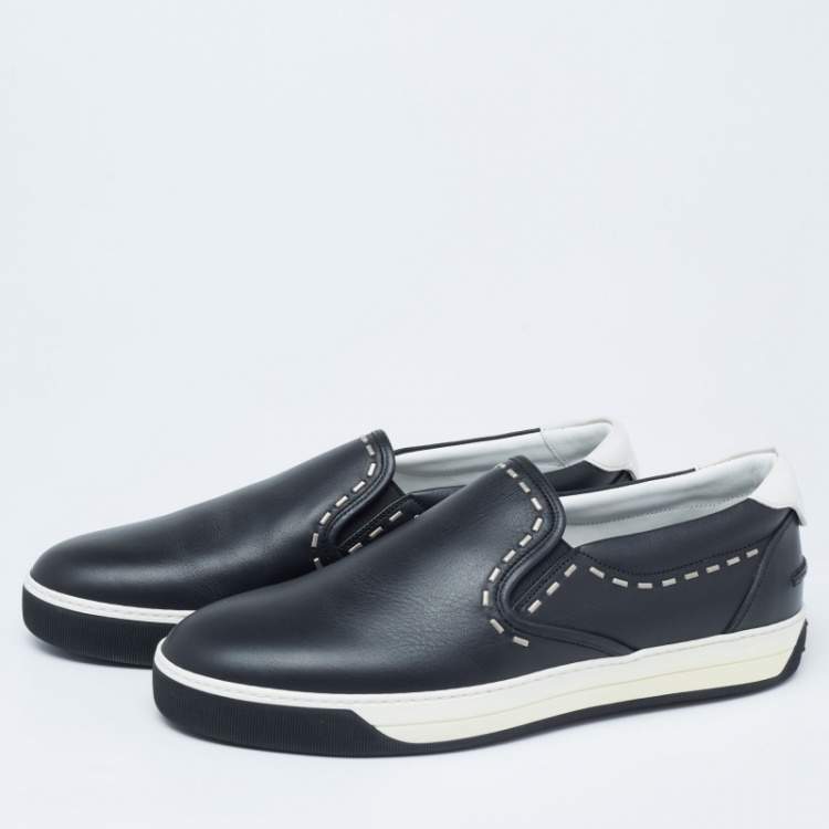 Pre Owned Fendi Black Leather Slip On Sneakers Size 44