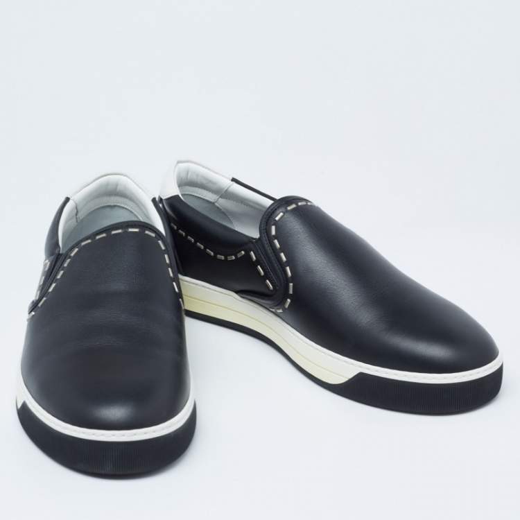 Pre Owned Fendi Black Leather Slip On Sneakers Size 44