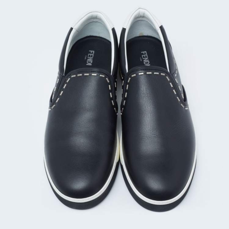 Pre Owned Fendi Black Leather Slip On Sneakers Size 44