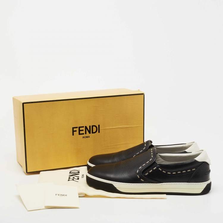 Pre Owned Fendi Black Leather Slip On Sneakers Size 44