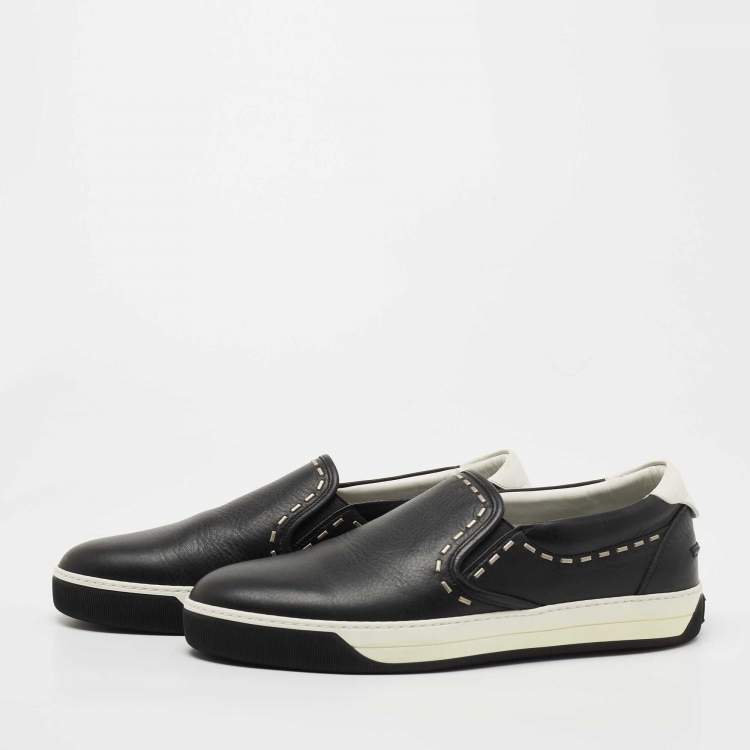 Pre Owned Fendi Black Leather Slip On Sneakers Size 44