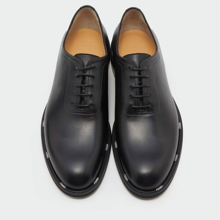 Pre Owned Fendi Black Leather Lace Up Oxford Size 42.5