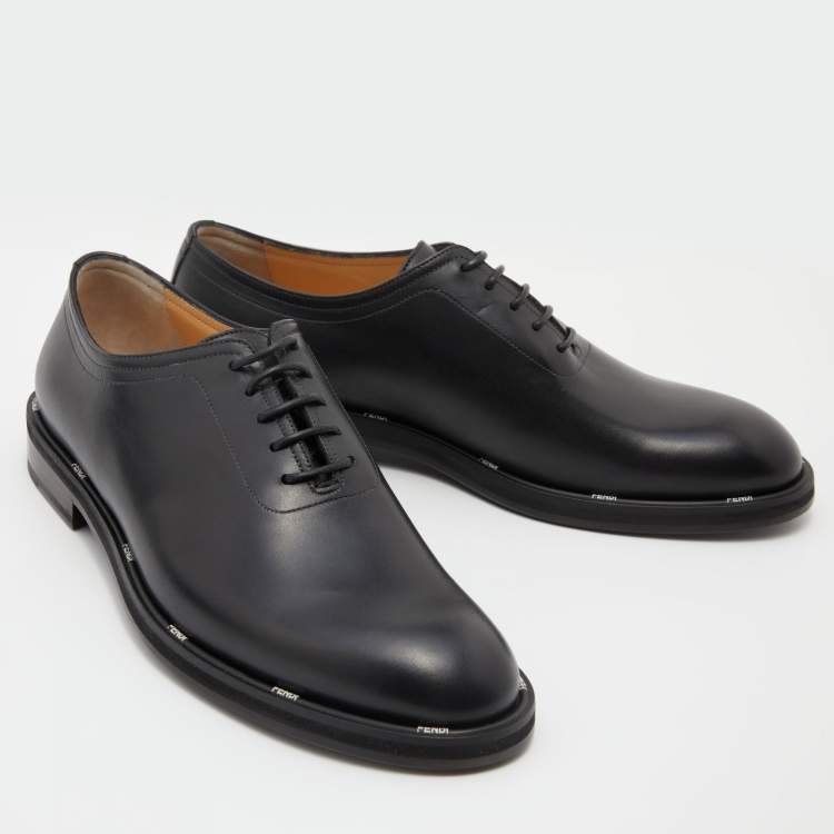 Pre Owned Fendi Black Leather Lace Up Oxford Size 42.5