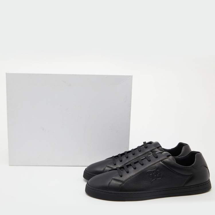 Pre Owned Fendi Black Leather Low Top Sneakers Size 41.5