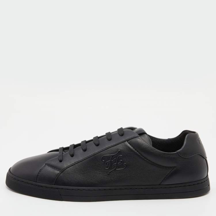 Pre Owned Fendi Black Leather Low Top Sneakers Size 41.5