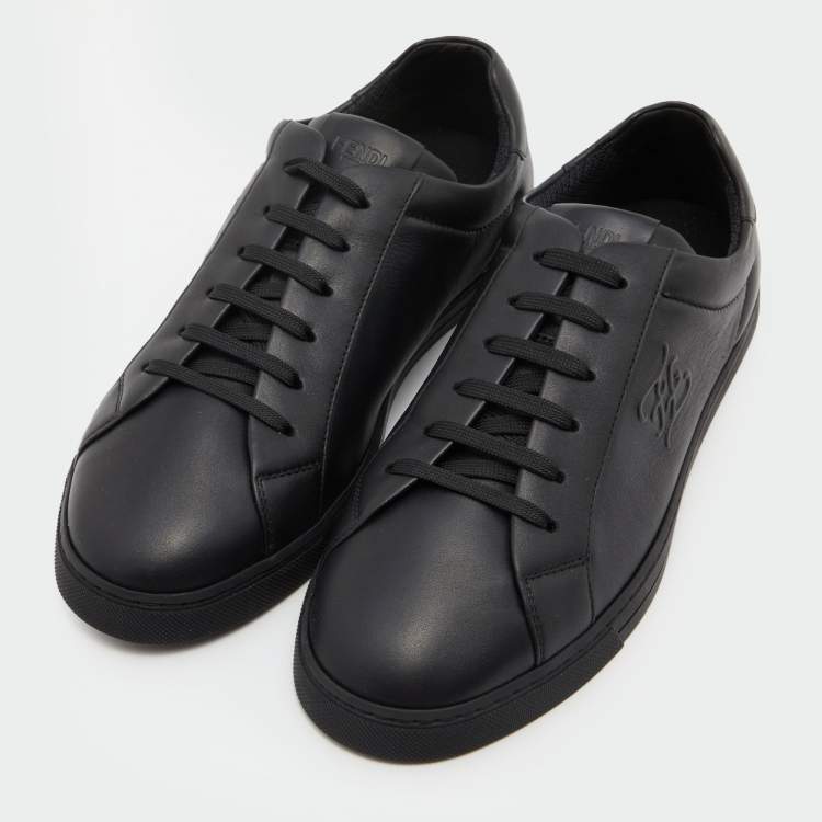 Pre Owned Fendi Black Leather Low Top Sneakers Size 41.5