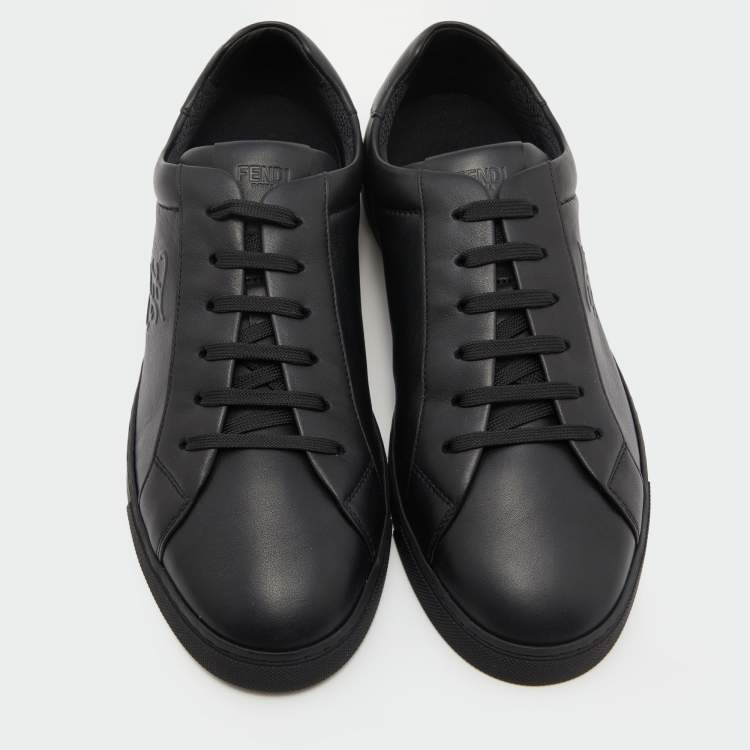 Pre Owned Fendi Black Leather Low Top Sneakers Size 41.5