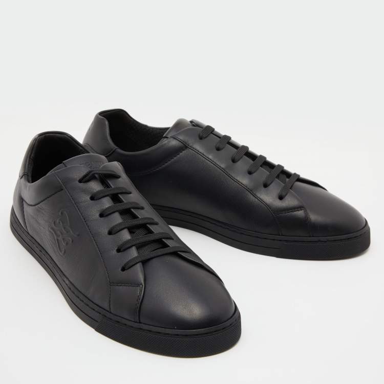 Pre Owned Fendi Black Leather Low Top Sneakers Size 41.5