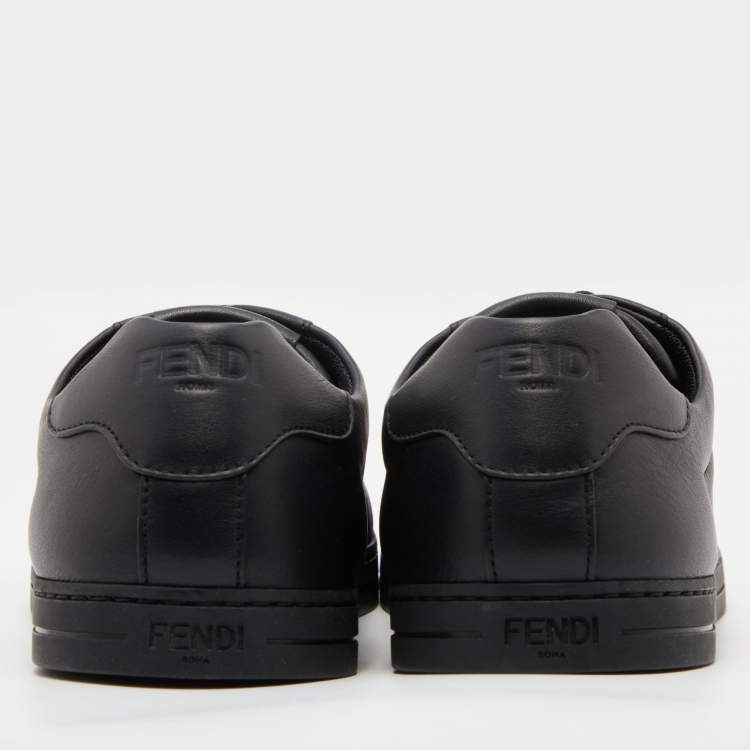 Pre Owned Fendi Black Leather Low Top Sneakers Size 41.5