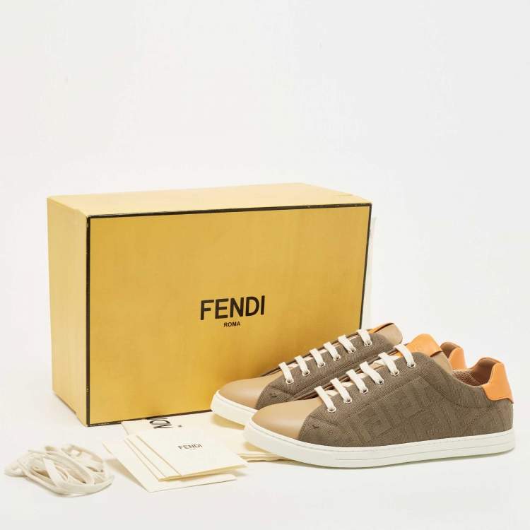 Pre Owned Fendi Tricolour Leather and FF Canvas Low Top Sneakers Size 42
