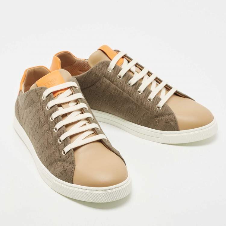 Pre Owned Fendi Tricolour Leather and FF Canvas Low Top Sneakers Size 42