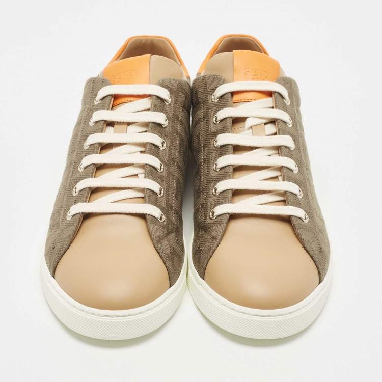 Pre Owned Fendi Tricolour Leather and FF Canvas Low Top Sneakers Size 42