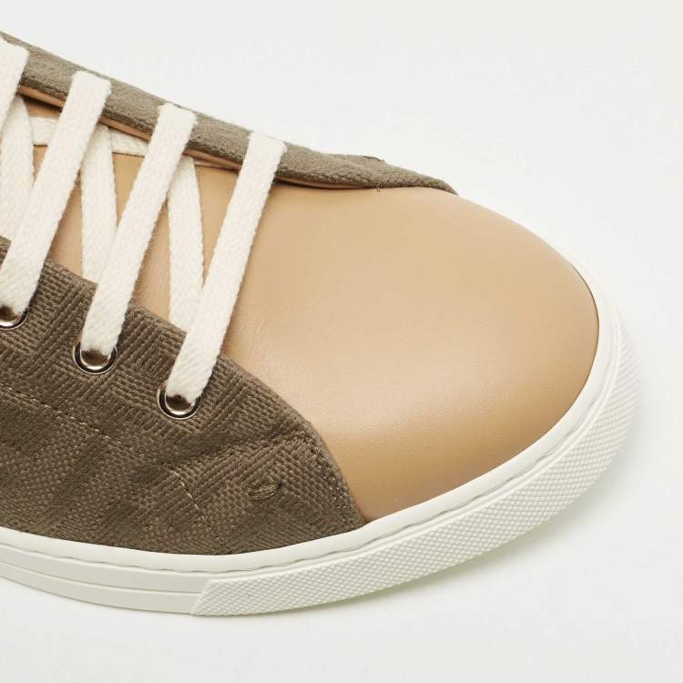 Pre Owned Fendi Tricolour Leather and FF Canvas Low Top Sneakers Size 42
