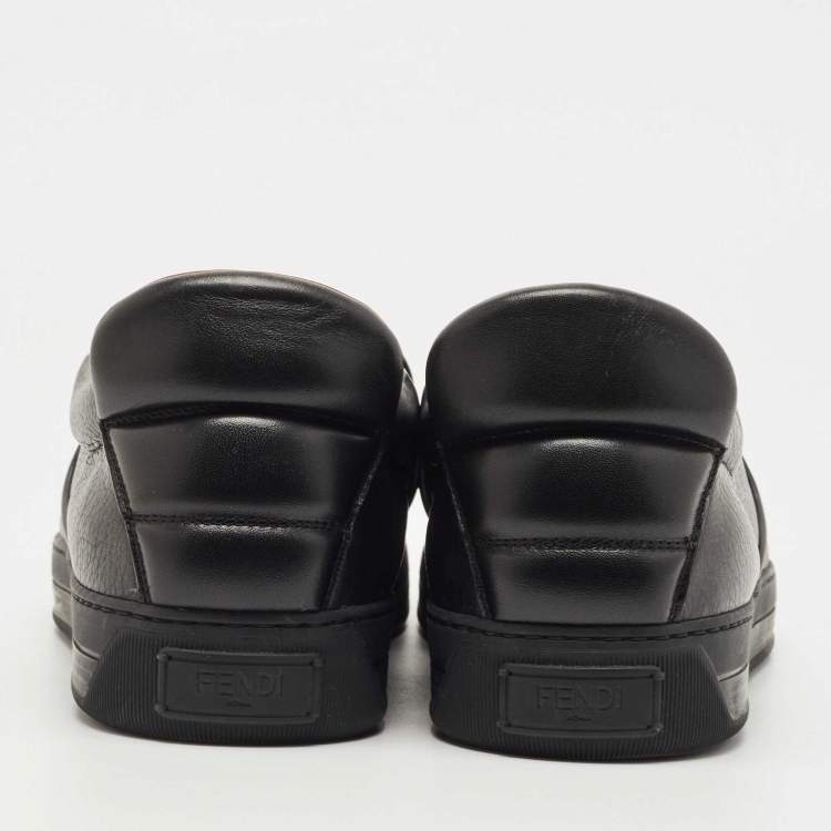 Pre Owned Fendi Black Leather Monster 3D Eyes Slip On Sneakers Size 44