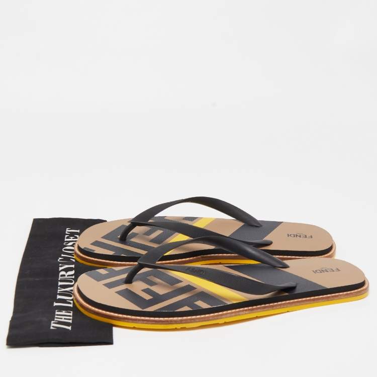 Pre Owned Fendi Black Rubber FF  Flip-flops Thong Flats Size 46