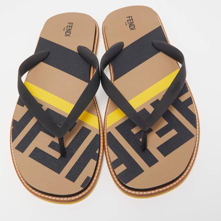 Pre Owned Fendi Black Rubber FF  Flip-flops Thong Flats Size 46