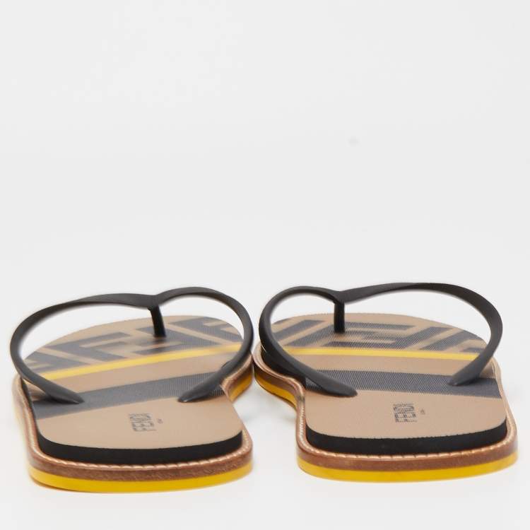 Pre Owned Fendi Black Rubber FF  Flip-flops Thong Flats Size 46