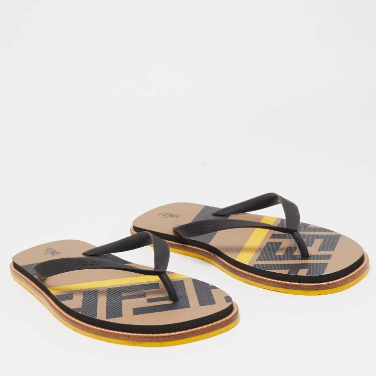 Pre Owned Fendi Black Rubber FF  Flip-flops Thong Flats Size 46