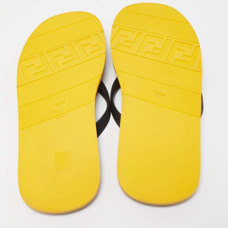 Pre Owned Fendi Black Rubber FF  Flip-flops Thong Flats Size 46