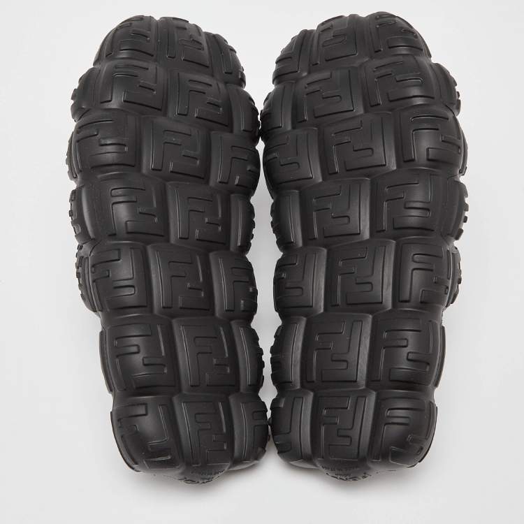 Pre Owned Fendi Black Logo Embossed Rubber Cloud Slides Size 44