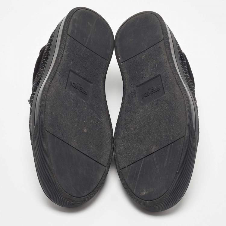 Pre Owned Fendi Black Suede Monster Swarovski Slip On Sneakers Size 43