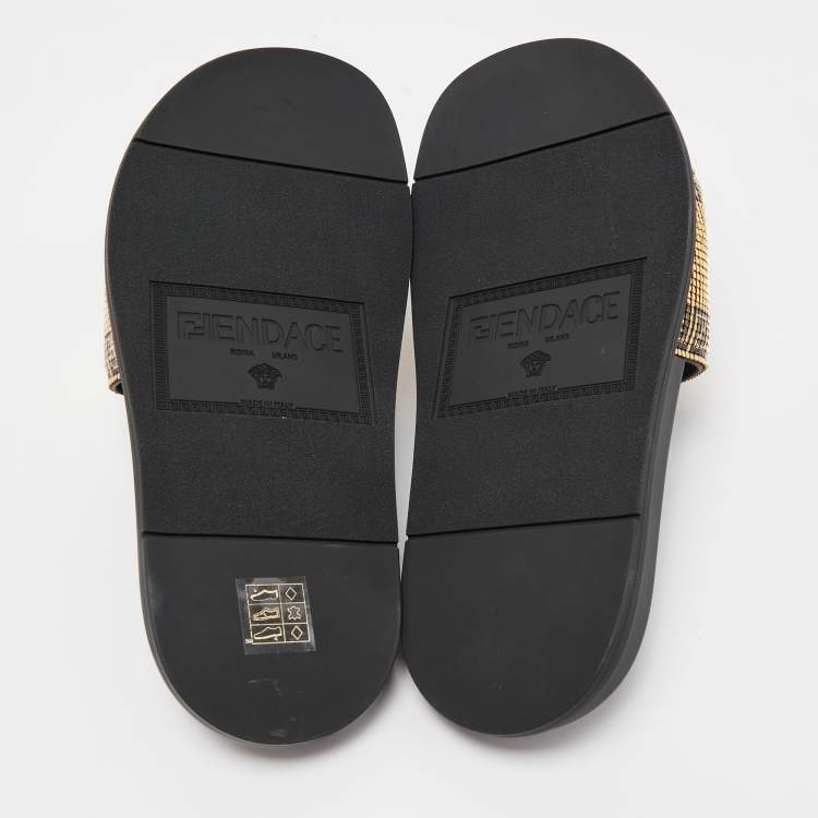 Pre Owned Fendi X Versace Gold Metal and Rubber Flat Slides Size 43