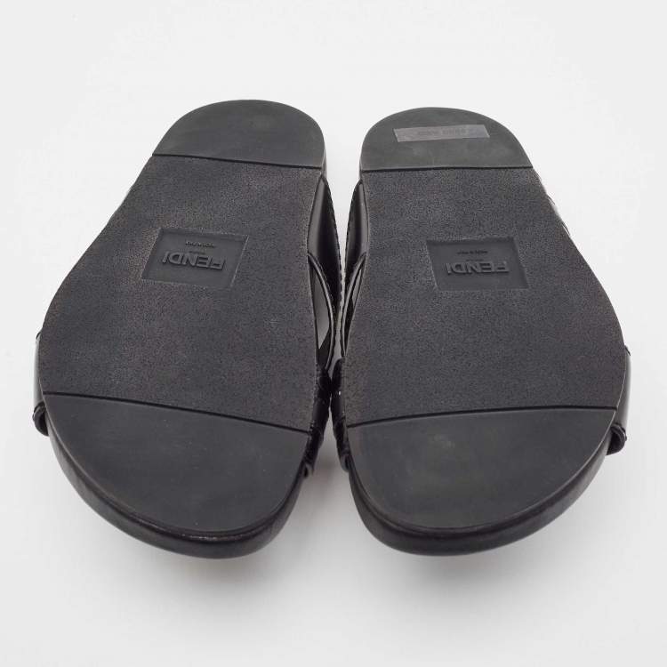Pre Owned Fendi Black Crocodile and Leather Flat Slides Size 41