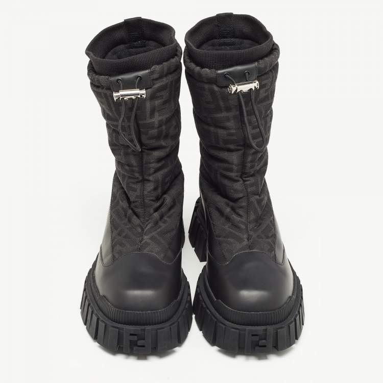 Pre Owned Fendi Black Fabric and Leather Snow Boots Size 42