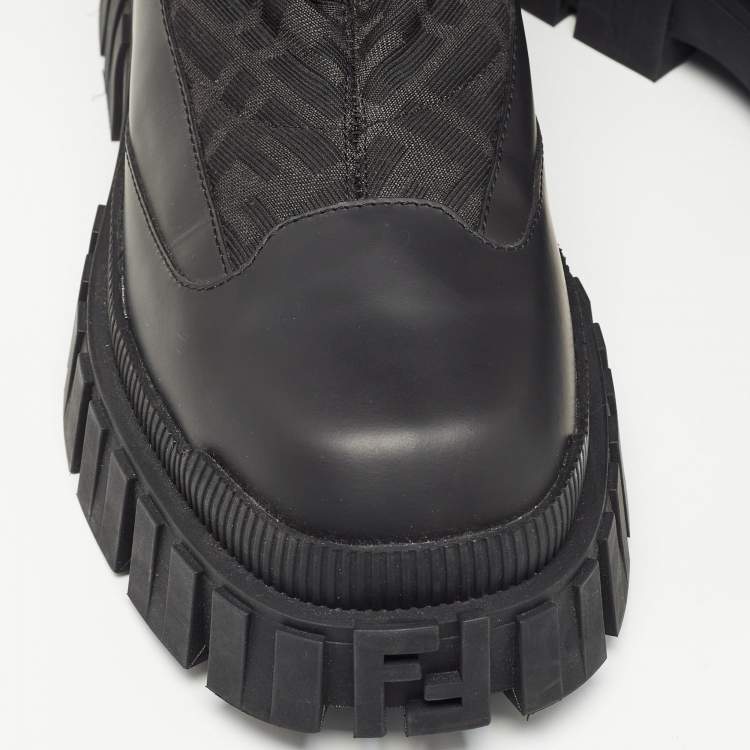 Pre Owned Fendi Black Fabric and Leather Snow Boots Size 42