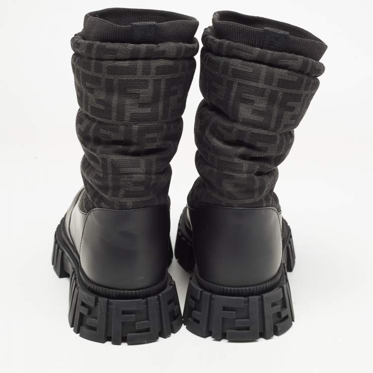 Pre Owned Fendi Black Fabric and Leather Snow Boots Size 42