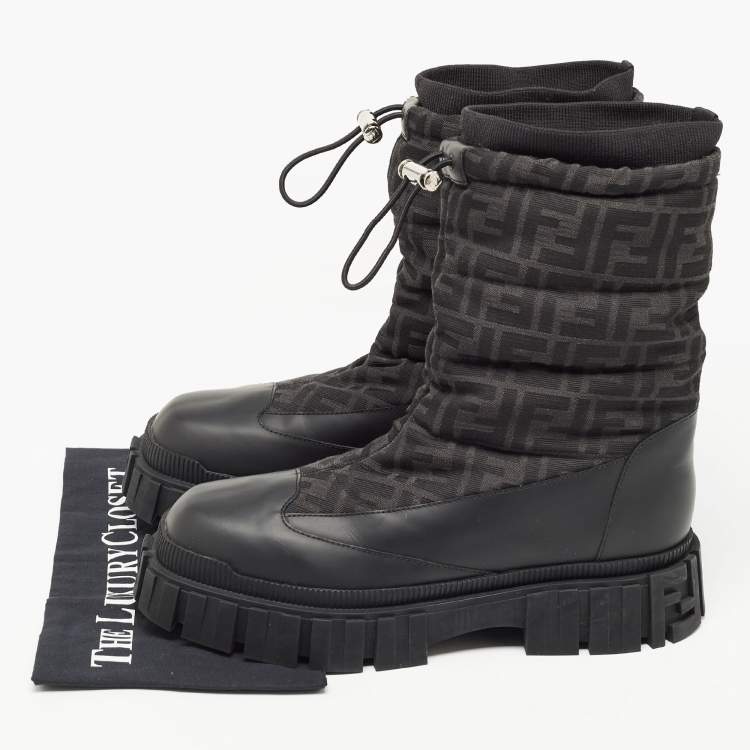 Pre Owned Fendi Black Fabric and Leather Snow Boots Size 42