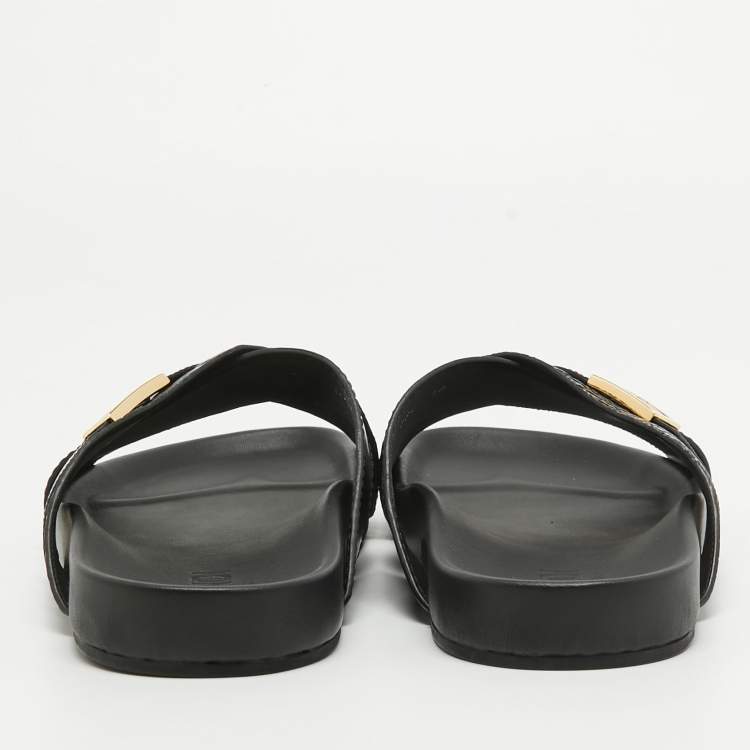Pre Owned Fendi Black Crocodile and Leather Flat Slides Size 44