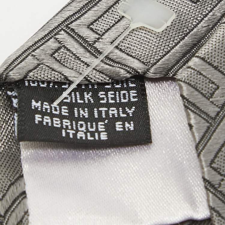 Pre Owned Fendi Grey Zucca Jacquard Silk Traditional Tie