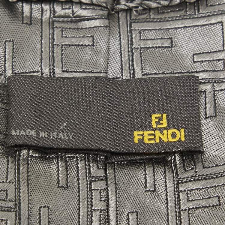 Pre Owned Fendi Grey Zucca Jacquard Silk Traditional Tie