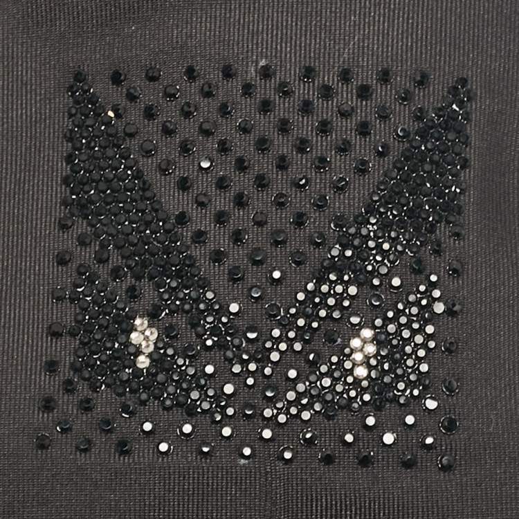 Pre Owned Fendi Black Monster Eye Embellished Silk Tie