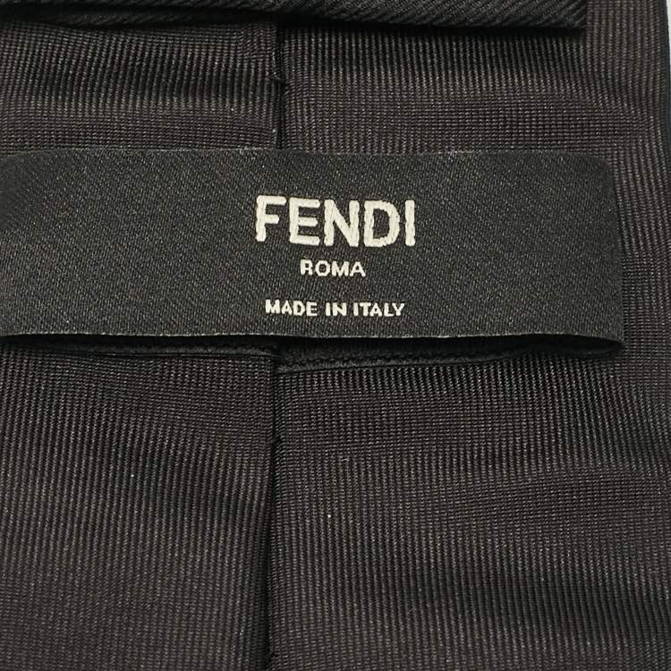 Pre Owned Fendi Black Monster Eye Embellished Silk Tie
