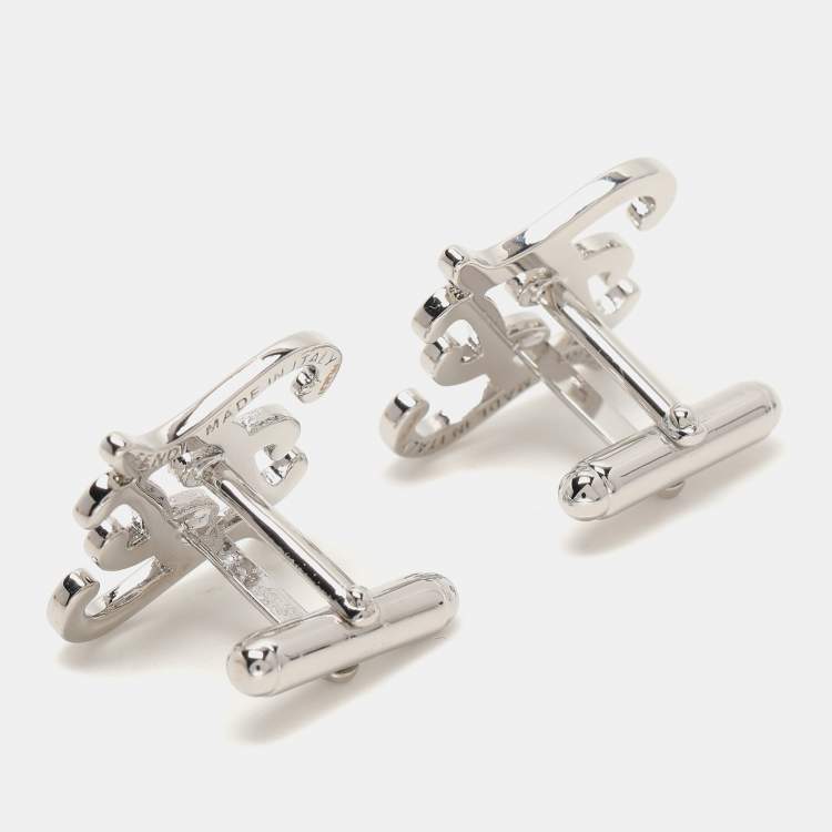 Pre Owned Fendi Karligraphy FF Silver Tone Cufflinks