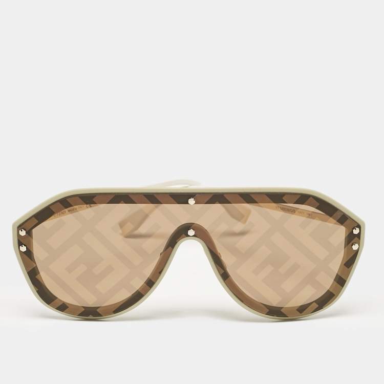 Pre Owned Fendi Brown/White Zucca FF M0039/S Fabulous Shield Sunglasses