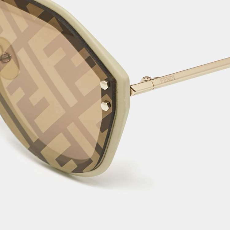 Pre Owned Fendi Brown/White Zucca FF M0039/S Fabulous Shield Sunglasses