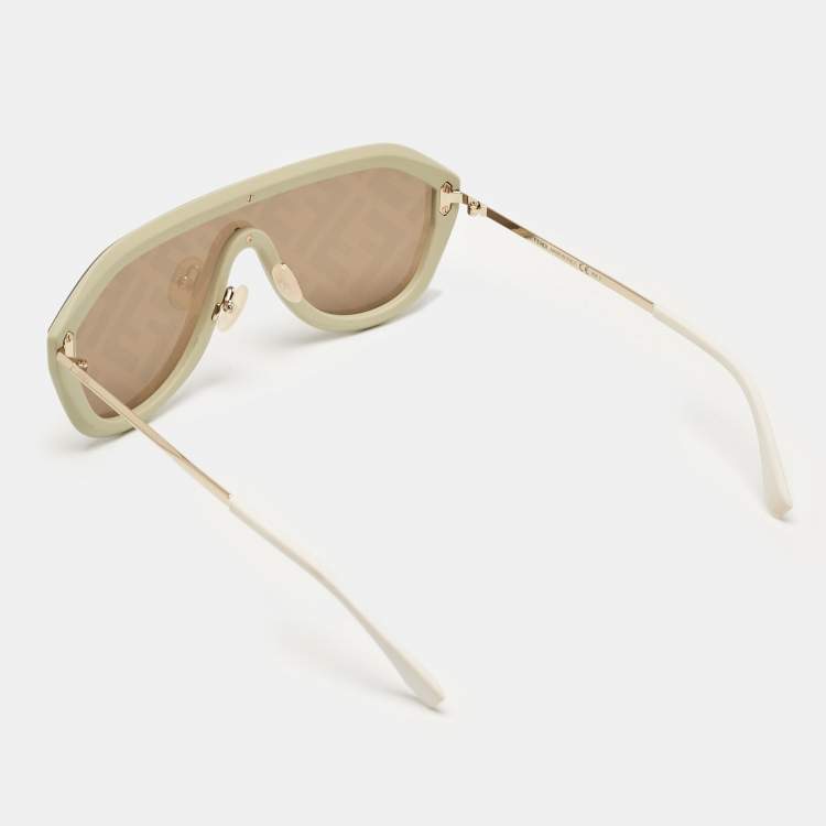 Pre Owned Fendi Brown/White Zucca FF M0039/S Fabulous Shield Sunglasses
