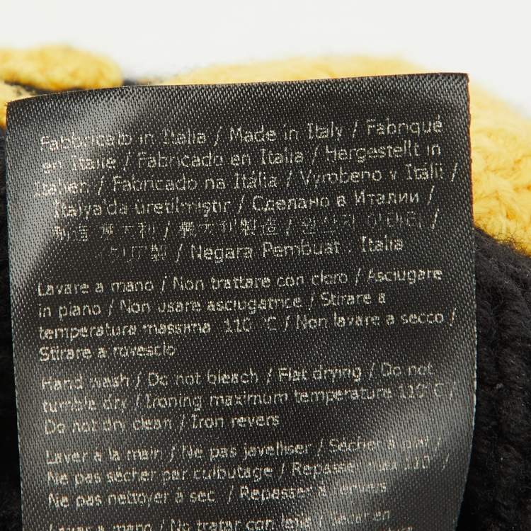 Pre Owned Fendi Black/Yellow Logo Knit Wool Beanie ( One Size )