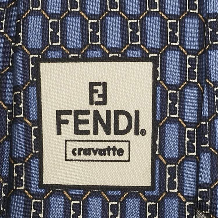 Pre Owned Fendi Navy Blue Printed Silk Tie