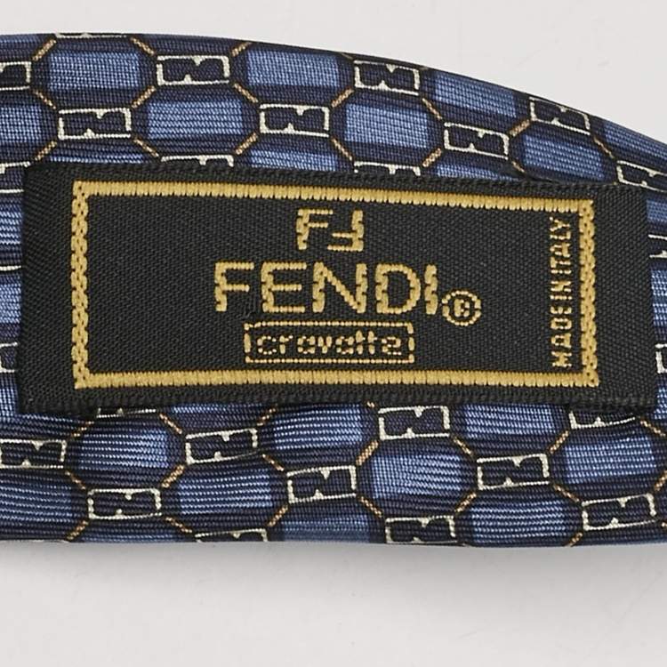 Pre Owned Fendi Navy Blue Printed Silk Tie