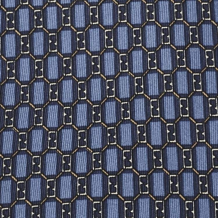 Pre Owned Fendi Navy Blue Printed Silk Tie