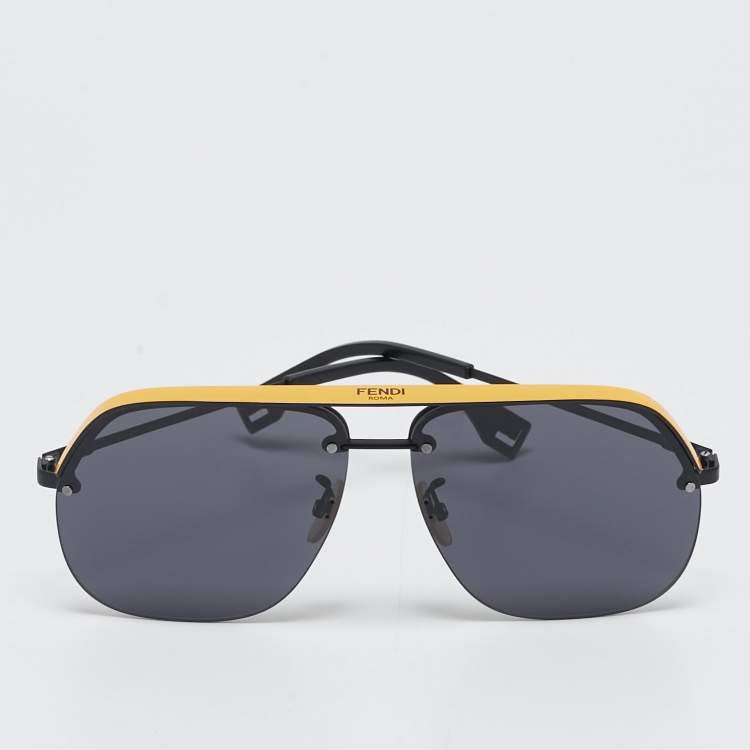 Pre Owned Fendi Black/Yellow FF M0095/G/S Frame Aviators Sunglasses
