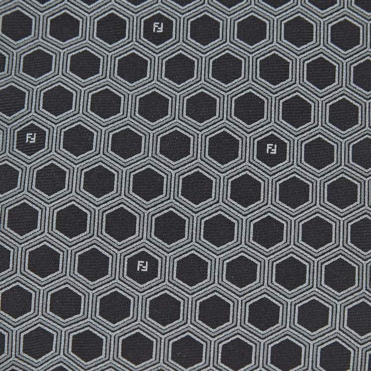 Pre Owned Fendi Grey Honeycomb Patterned Silk Tie