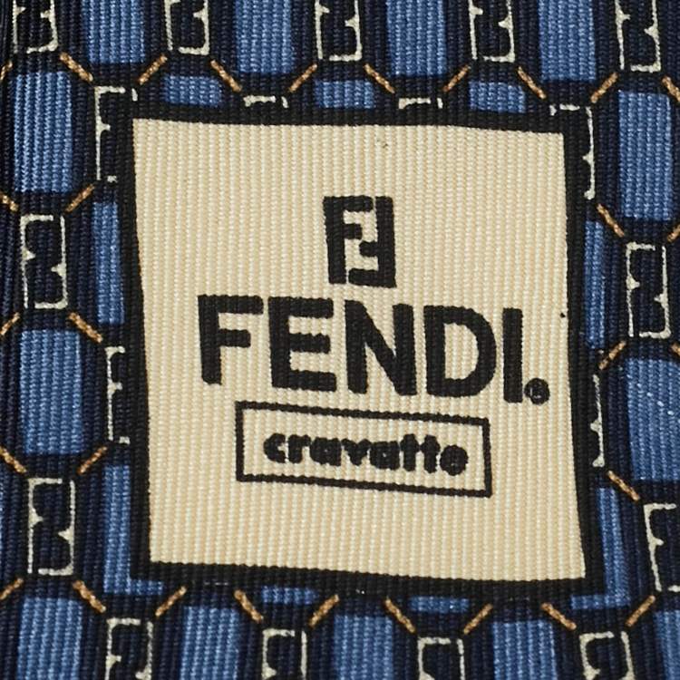 Pre Owned Fendi Blue Printed Silk Traditional Tie 