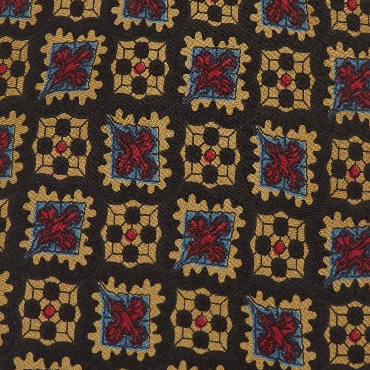 Pre Owned Fendi Vintage Black Geometric Floral Print Silk Tie