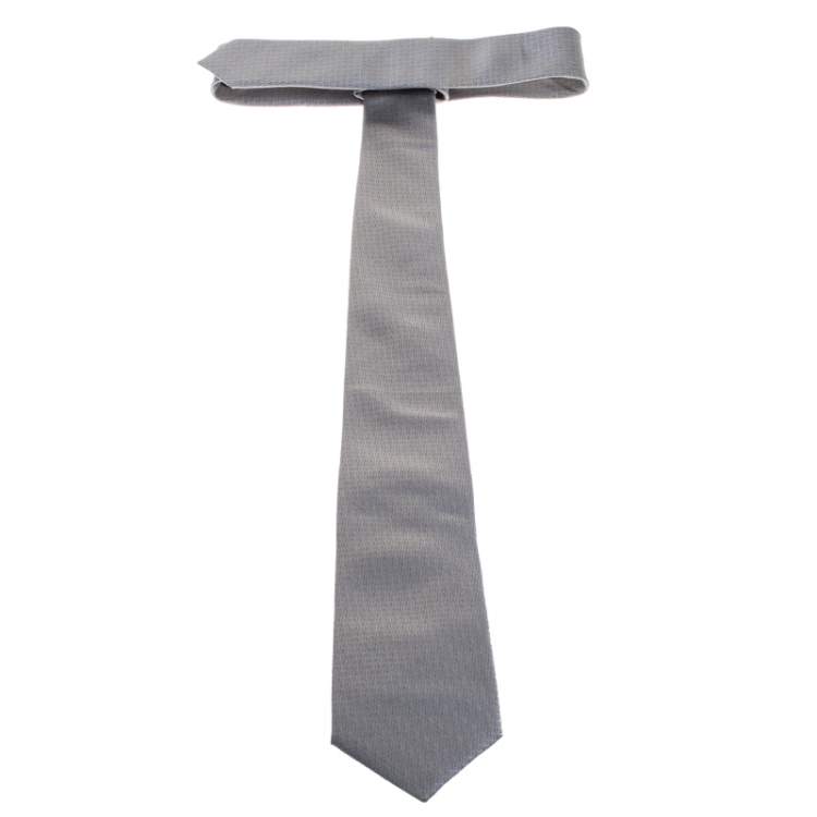 Pre Owned Fendi Grey Micro Logo Patterned Silk Tie