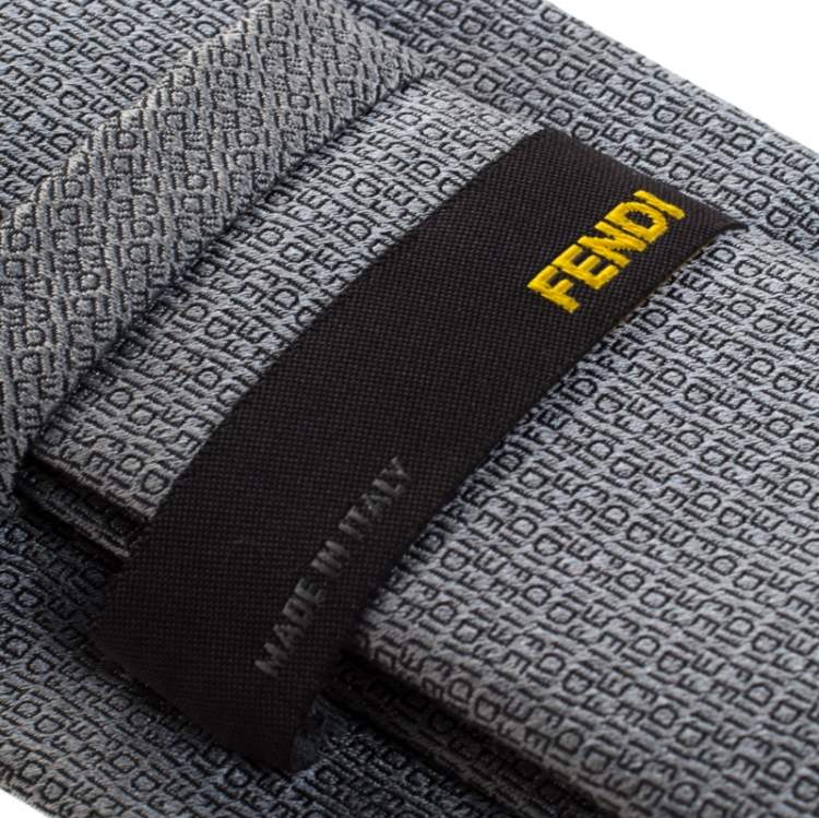 Pre Owned Fendi Grey Micro Logo Patterned Silk Tie